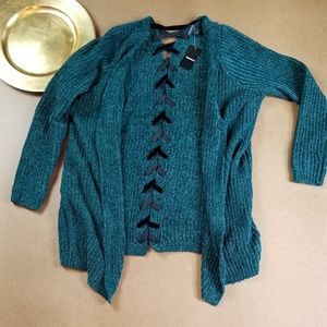 Torrid Green Ls Chenille Cardigan With Lace